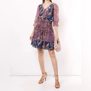 NWT Marchesa Notte Women’s‎ 10 Smocked Mini Floral Cocktail Dress w 3/4 Sleeves